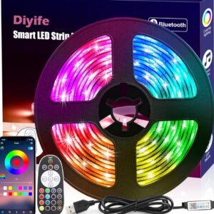 Diyife LED-Remsa 3M, Fjärrkontroll och App-Kontroll, RGB LED-Remsor, Bluetooth LED-Ljusslinga,Musiksynkronisering,